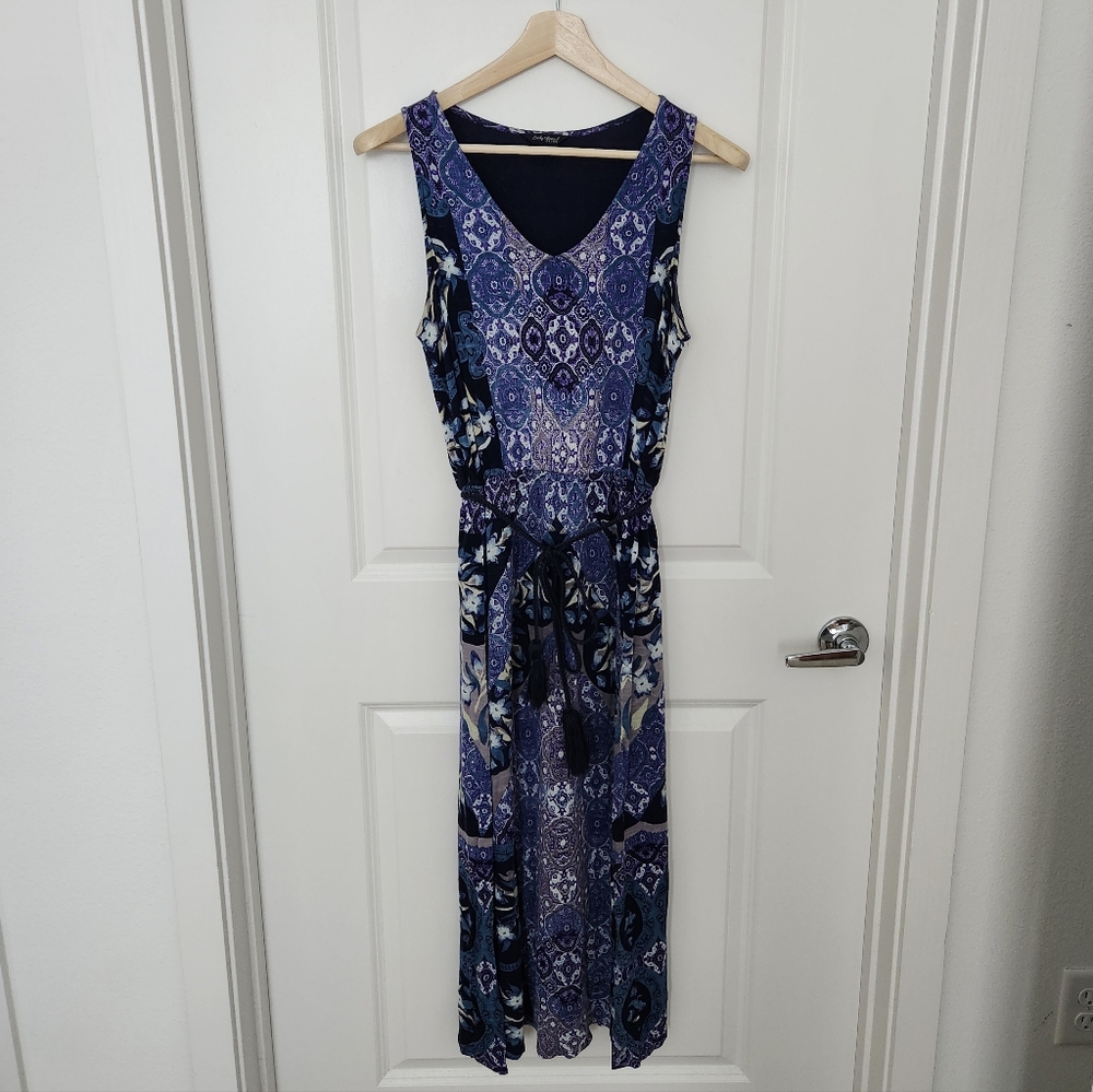 Lucky Brand V-Neck Printed Maxi Dress, Large